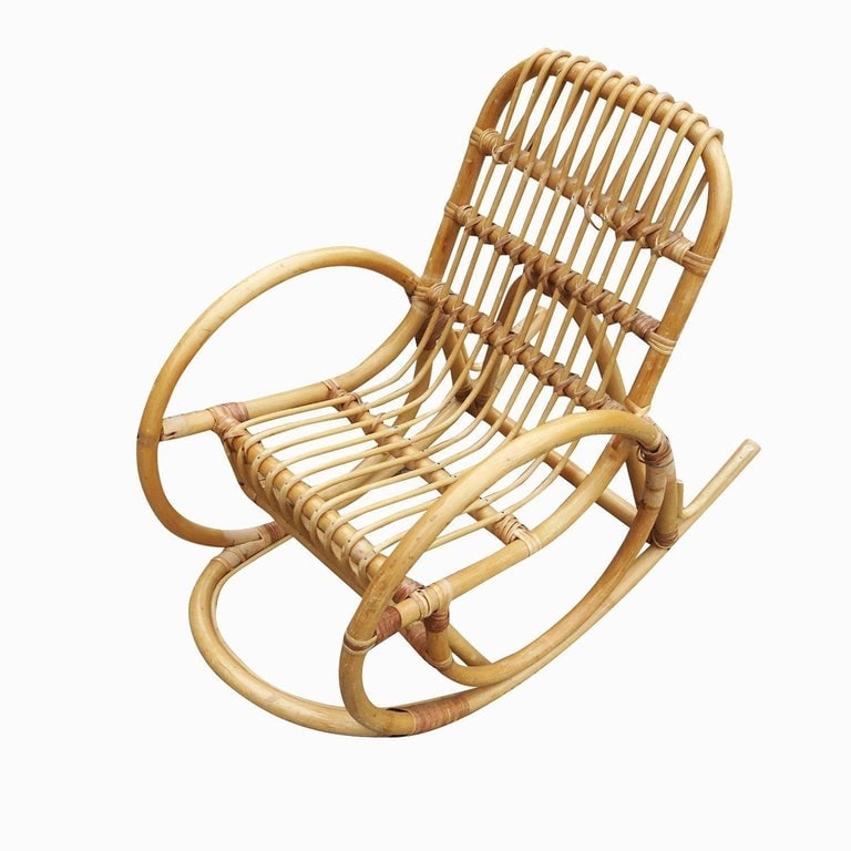 Restored Vintage Rare Snake Arm Rattan Children's Rocking Chair - 7