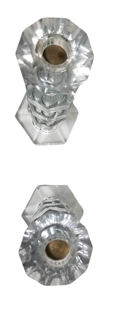 Mid Century Crystal Candlestick Diamond Top - Pair - 5