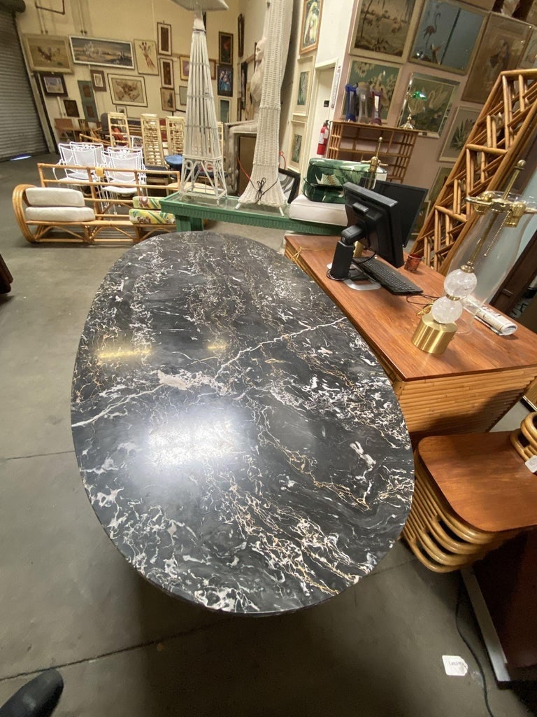 Portoro Nero Marble Dining Set with High Back Thomasville Chairs - 16