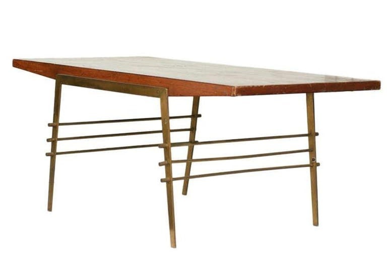 Mid Century Brass and Wood Attr. Gio Ponti Coffee Table - 3