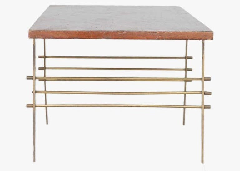 Mid Century Brass and Wood Attr. Gio Ponti Coffee Table - 4