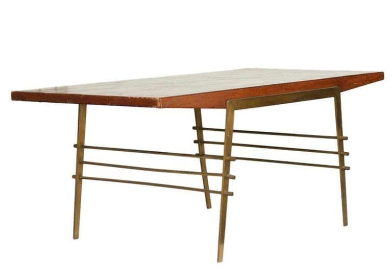 Mid Century Brass and Wood Attr. Gio Ponti Coffee Table - 5