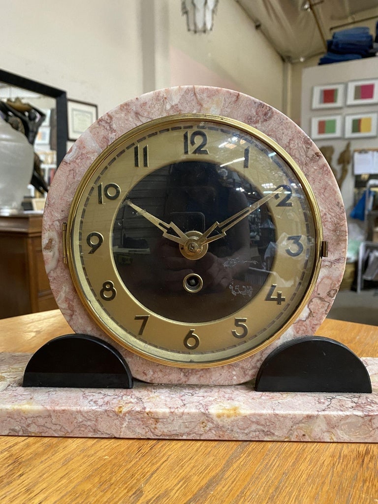 French Art Deco UCRA Bronze Swan Marble Mantle Garniture Clock Set by Marefbay - 7