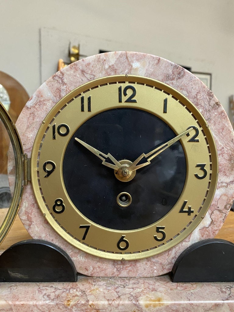 French Art Deco UCRA Bronze Swan Marble Mantle Garniture Clock Set by Marefbay - 8