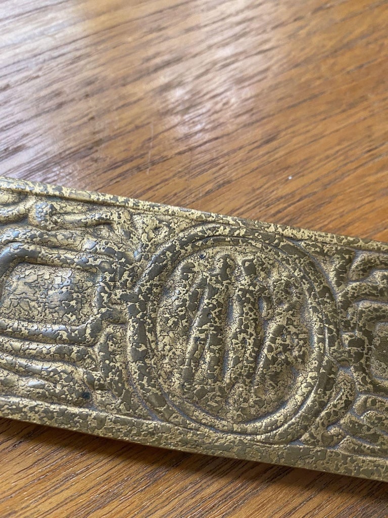 Tiffany Studios Gold Dore Bronze Acid Etched Zodiac 19" Blotter Ends, Pair #994 - 12