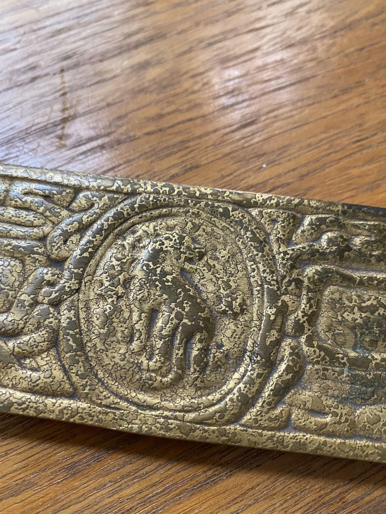 Tiffany Studios Gold Dore Bronze Acid Etched Zodiac 19" Blotter Ends, Pair #994 - 14