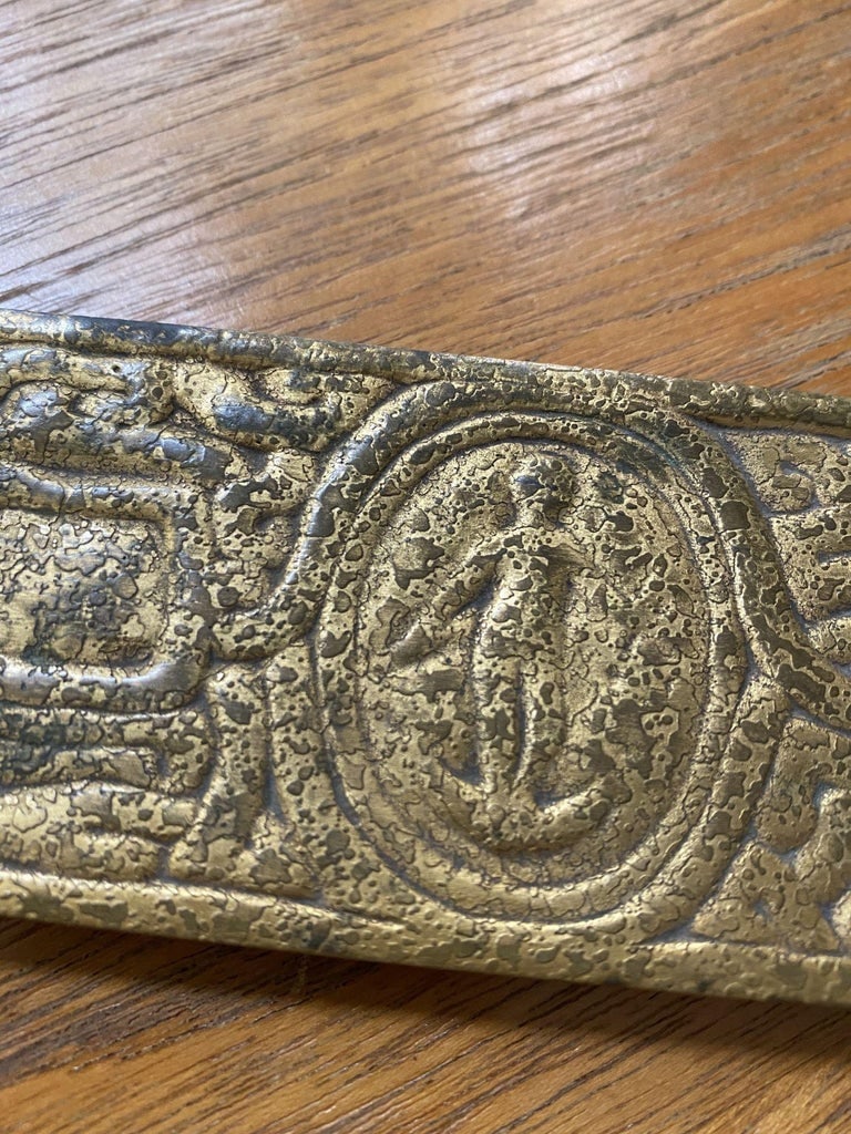 Tiffany Studios Gold Dore Bronze Acid Etched Zodiac 19" Blotter Ends, Pair #994 - 15