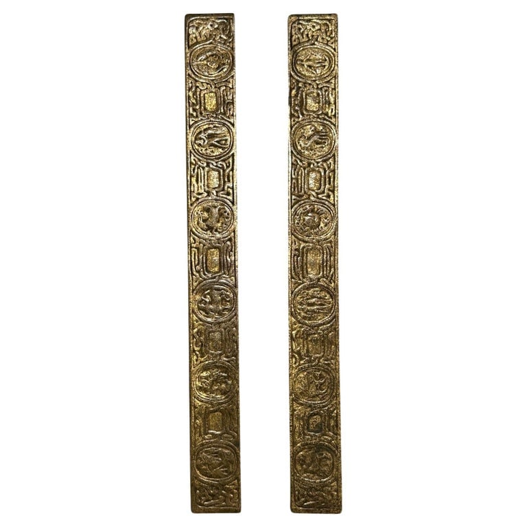 Tiffany Studios Gold Dore Bronze Acid Etched Zodiac 19" Blotter Ends, Pair #994 (1 of 17)