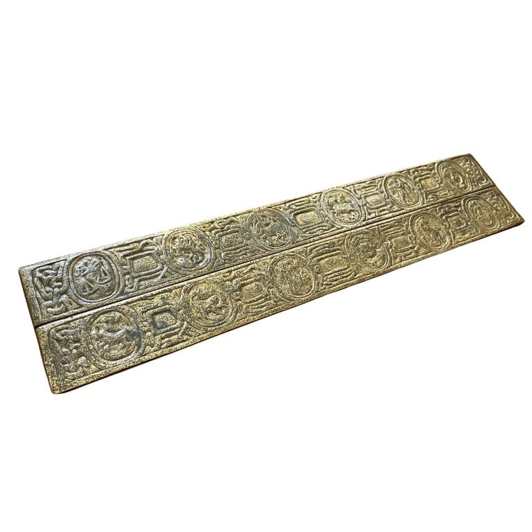 Tiffany Studios Gold Dore Bronze Acid Etched Zodiac 19" Blotter Ends, Pair #994 - 3