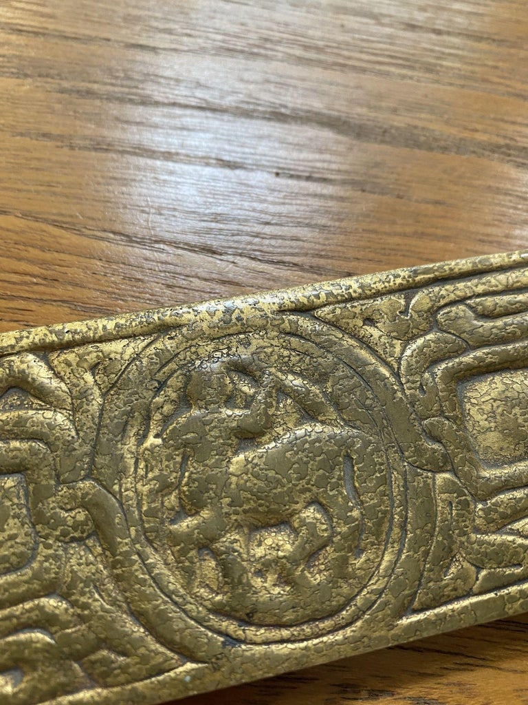 Tiffany Studios Gold Dore Bronze Acid Etched Zodiac 19" Blotter Ends, Pair #994 - 7