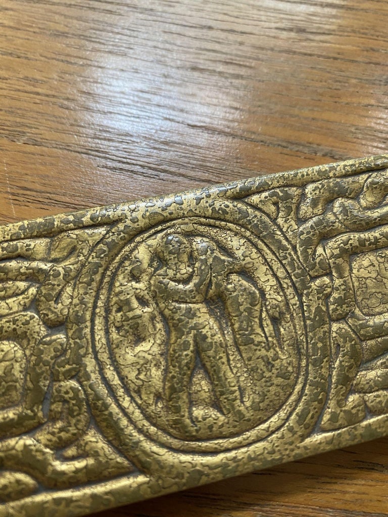 Tiffany Studios Gold Dore Bronze Acid Etched Zodiac 19" Blotter Ends, Pair #994 - 9