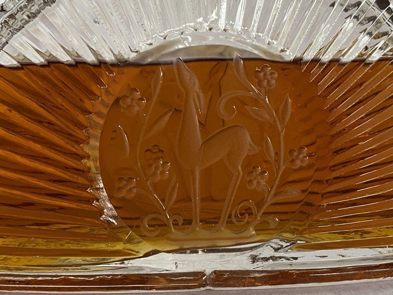 Art Deco Stepped Art Glass Perfume Bottle W/ Deer Motif - 11