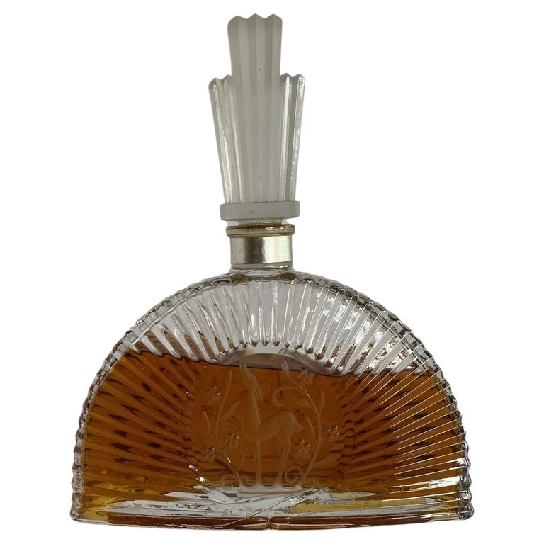 Art Deco Stepped Art Glass Perfume Bottle W/ Deer Motif - 2