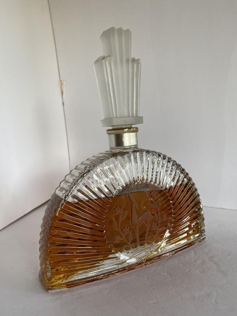 Art Deco Stepped Art Glass Perfume Bottle W/ Deer Motif - 3