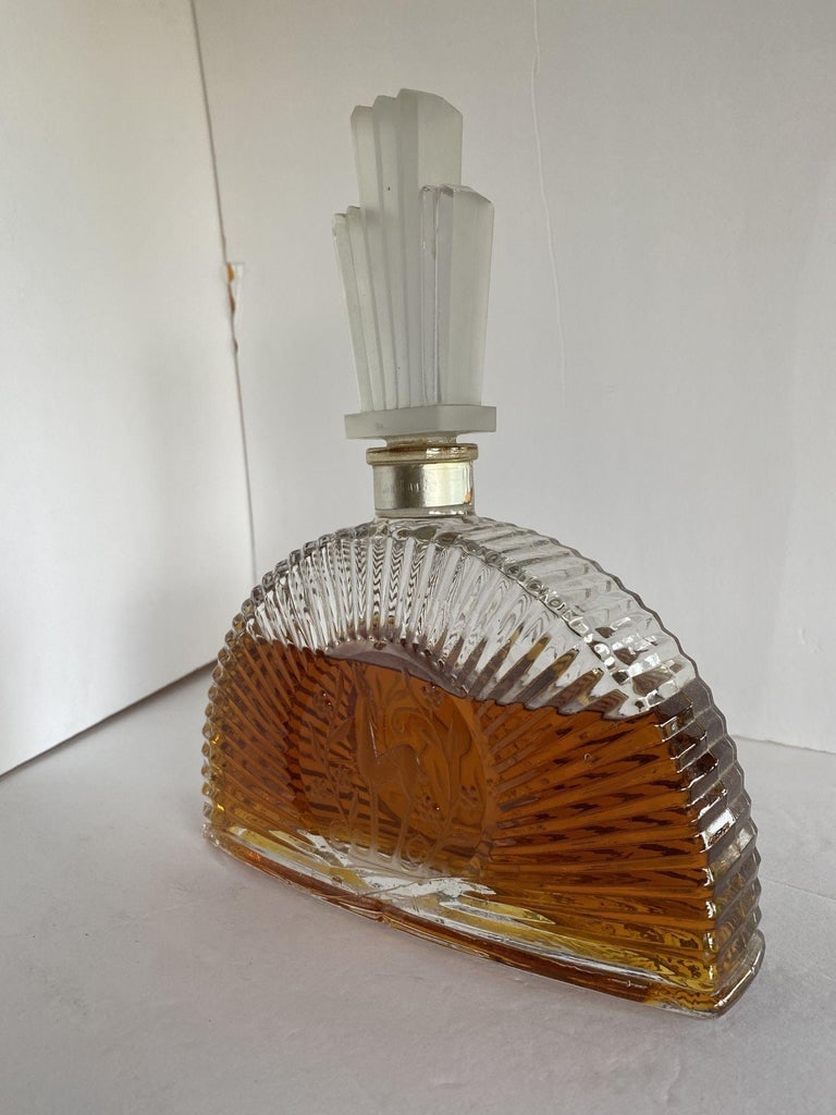 Art Deco Stepped Art Glass Perfume Bottle W/ Deer Motif - 4