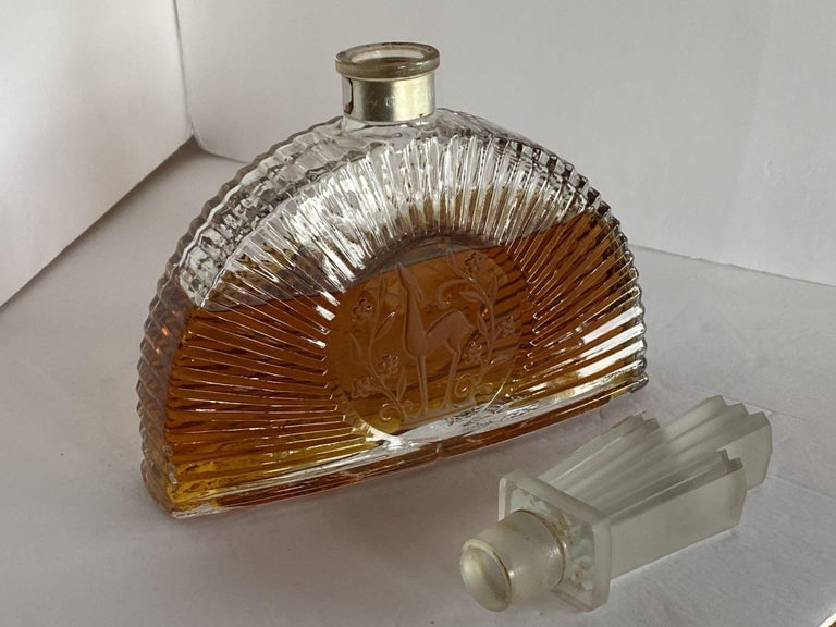 Art Deco Stepped Art Glass Perfume Bottle W/ Deer Motif - 7