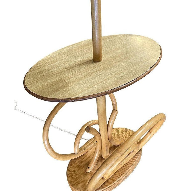 Restored Rare Mid Century Rattan Pole Floor Lamp & Drink Stand w Magazine Holder - 10