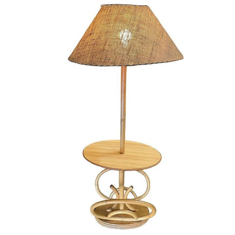 Restored Rare Mid Century Rattan Pole Floor Lamp & Drink Stand w Magazine Holder - 3