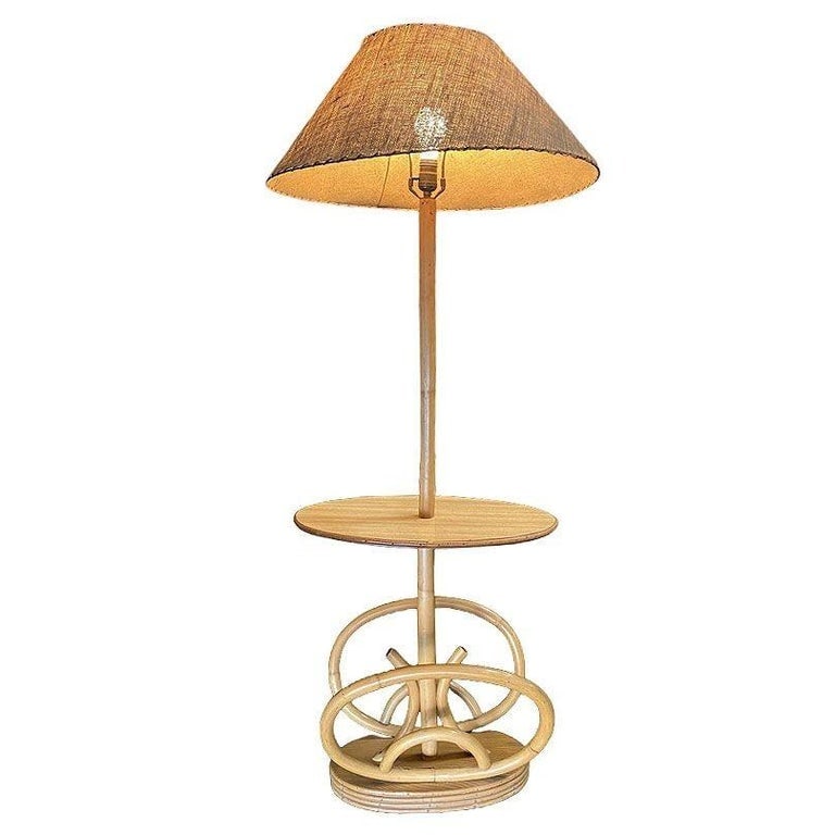 Restored Rare Mid Century Rattan Pole Floor Lamp & Drink Stand w Magazine Holder - 5