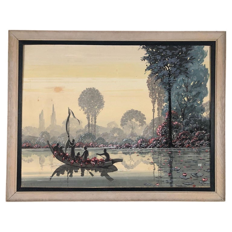 Restored Mid Century native Hawaiian Lake Painting in Original Frame by Seay: Mid-Century Native Tribal Hawaiian artwork Lake Painting in Original Frame by Seay. A great example of the post-WWII Hawaiian and tropical art/decorating boom. Great for vintage Art Deco dwellings and