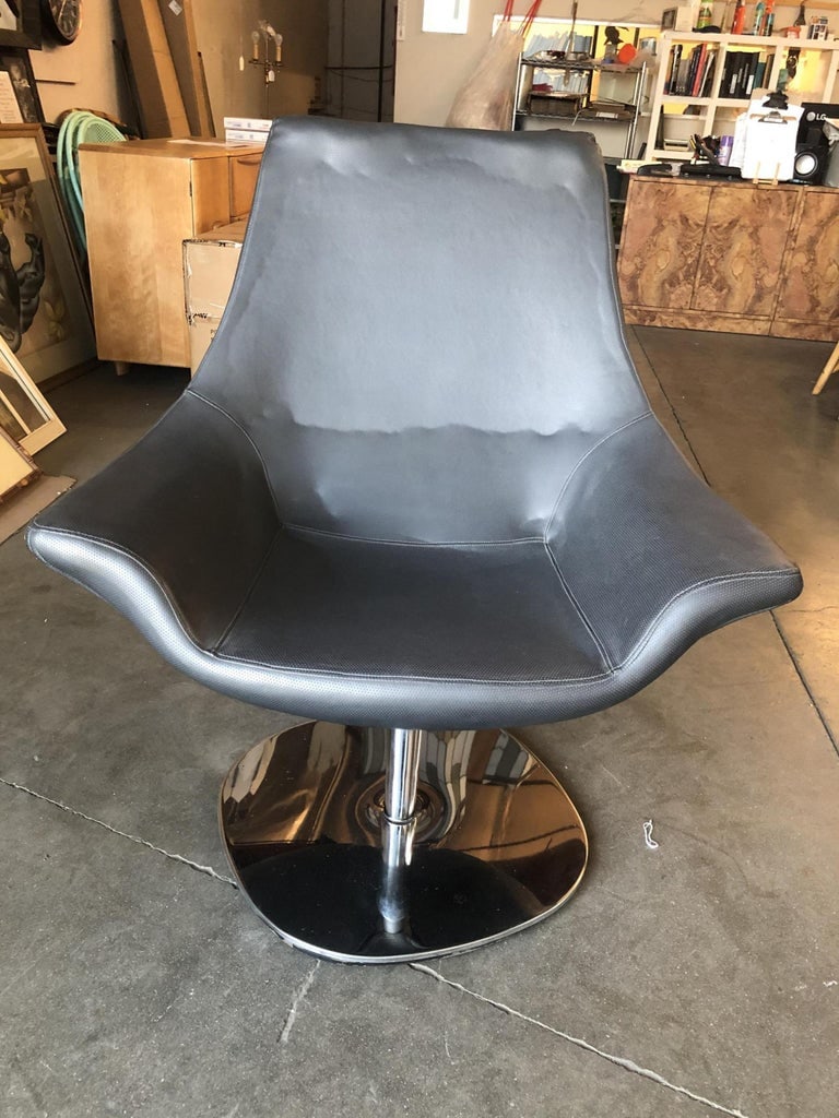 Captains Lounge Chair with Chrome Base, 1980 - 4