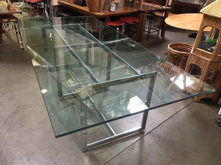 Milo Baughman Style Chrome and Glass 8 Person Dining Table - 11