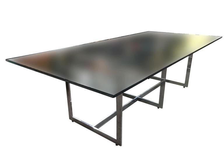 Milo Baughman Style Chrome and Glass 8 Person Dining Table - 12
