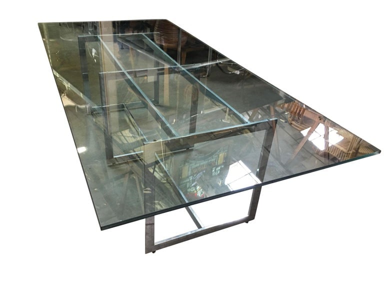 Milo Baughman Style Chrome and Glass 8 Person Dining Table - 4
