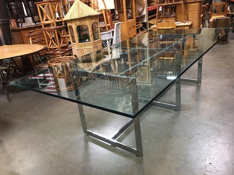 Milo Baughman Style Chrome and Glass 8 Person Dining Table - 5
