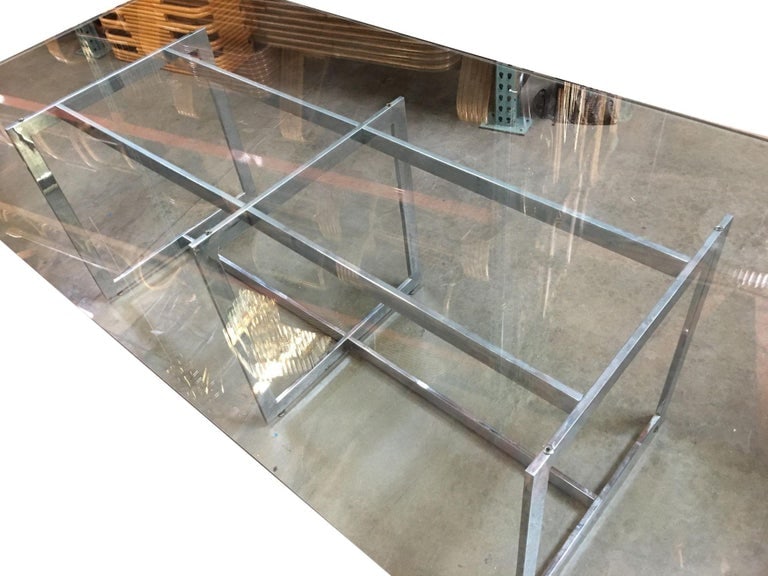 Milo Baughman Style Chrome and Glass 8 Person Dining Table - 6