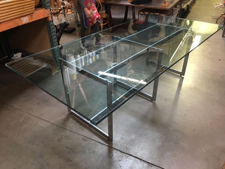 Milo Baughman Style Chrome and Glass 8 Person Dining Table - 8