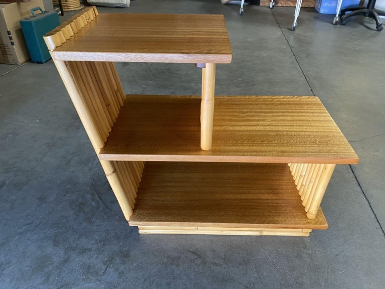 Restored Mid-Century Vertically Stacked Geometric Rattan Side Table, Mahogany - 11