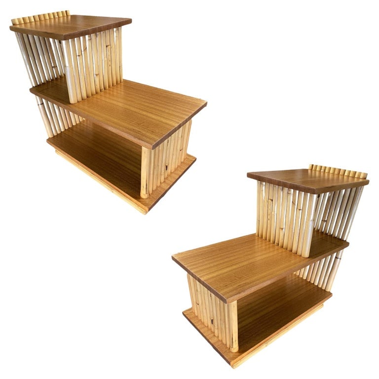 Restored Mid-Century Vertically Stacked Geometric Rattan Side Table, Mahogany (1 of 12)