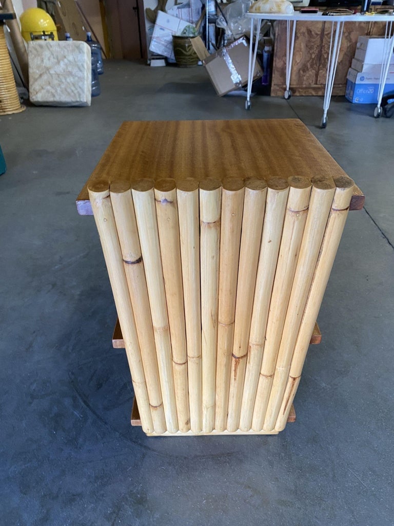 Restored Mid-Century Vertically Stacked Geometric Rattan Side Table, Mahogany - 9
