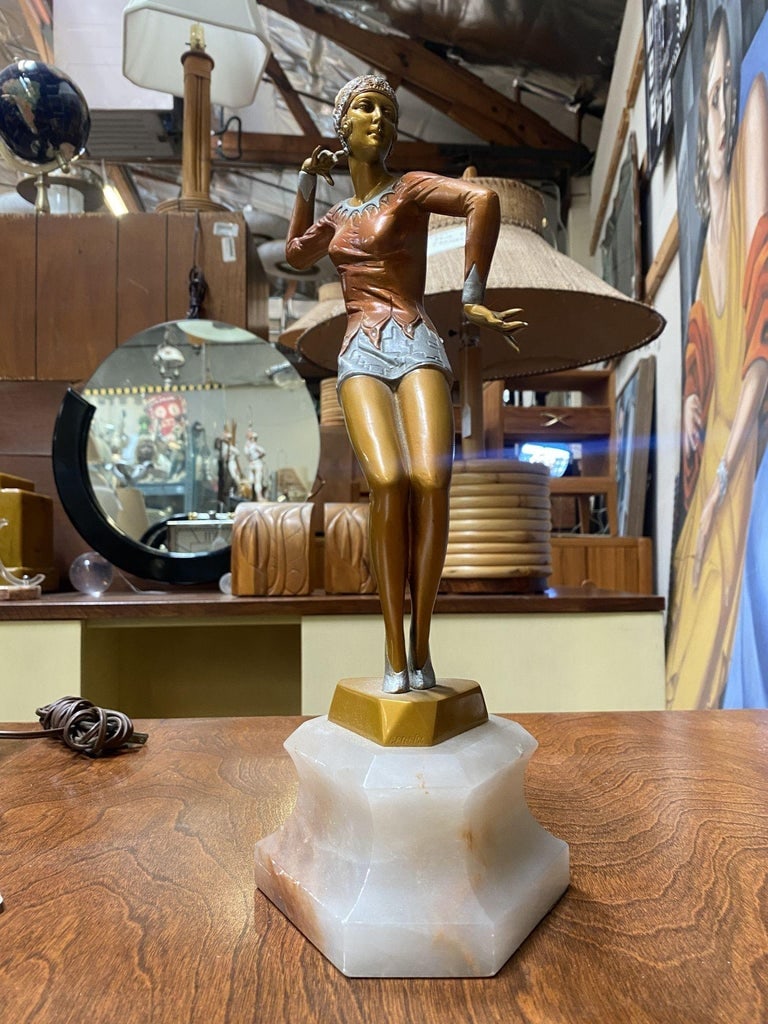 Neo Art Deco Copper-Tone Female Dancer Statue Dancer by Biess - 3