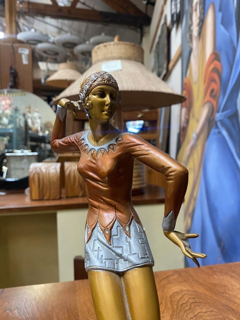 Neo Art Deco Copper-Tone Female Dancer Statue Dancer by Biess - 4