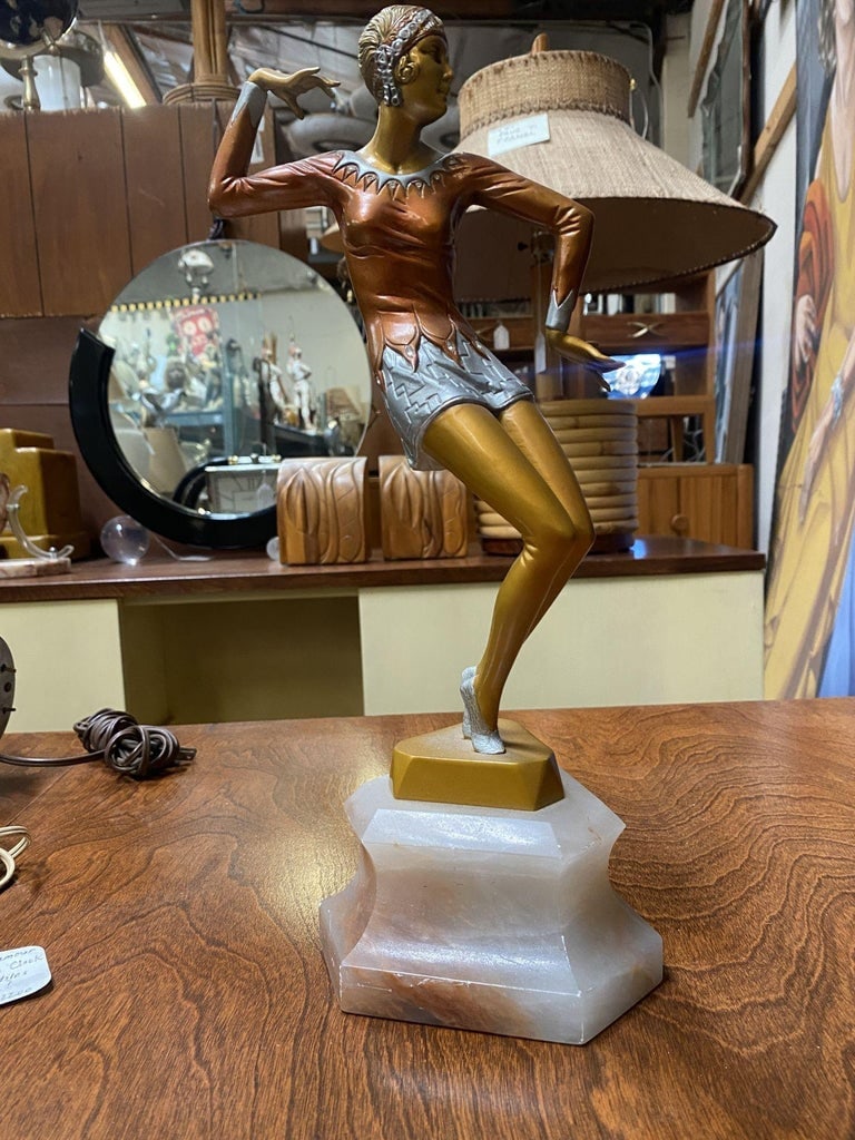Neo Art Deco Copper-Tone Female Dancer Statue Dancer by Biess - 5