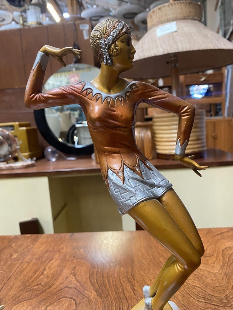 Neo Art Deco Copper-Tone Female Dancer Statue Dancer by Biess - 7