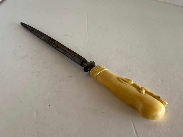 19th Century Hand-Carved Bone Alligator Handled Culinary Carving Set - 11