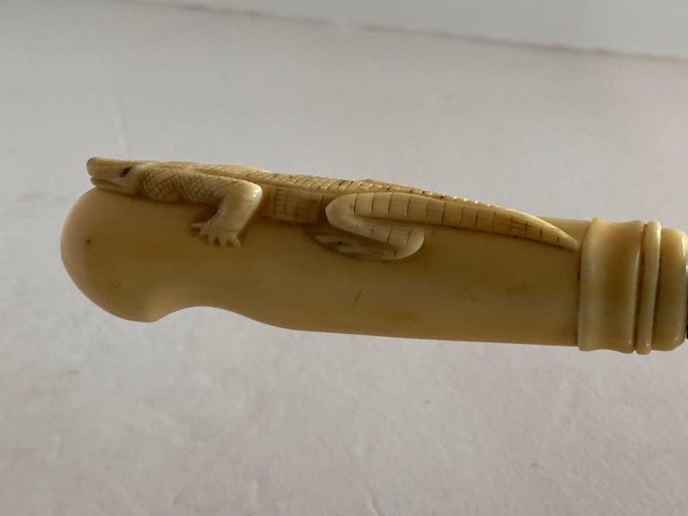 19th Century Hand-Carved Bone Alligator Handled Culinary Carving Set - 13