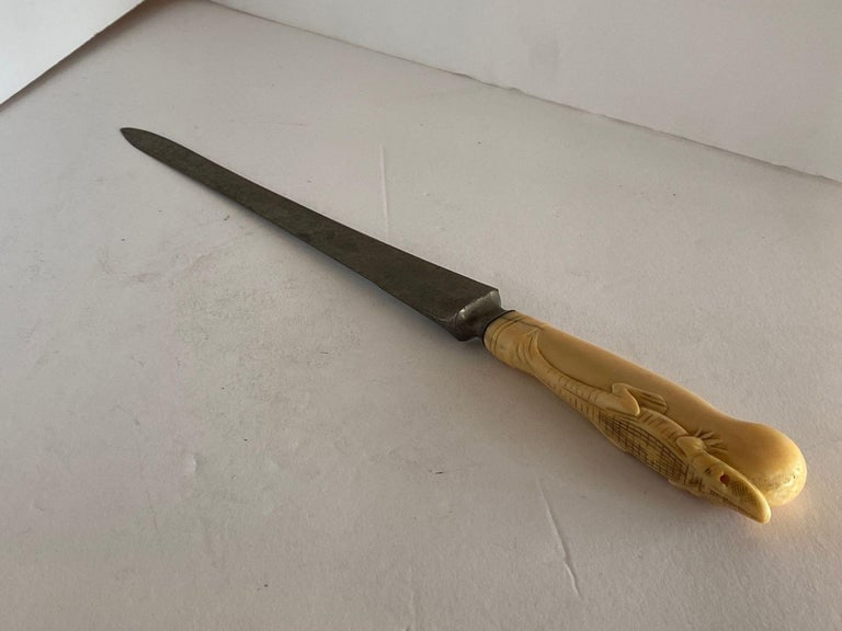19th Century Hand-Carved Bone Alligator Handled Culinary Carving Set - 3