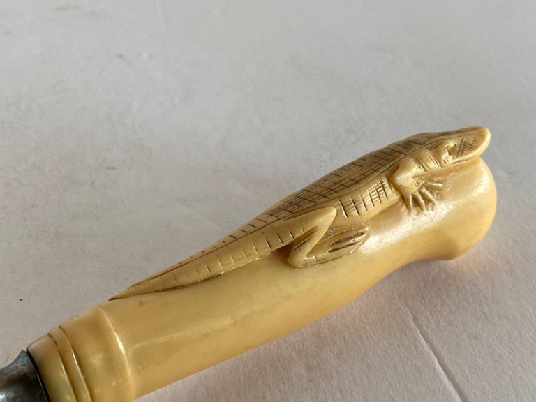 19th Century Hand-Carved Bone Alligator Handled Culinary Carving Set - 5