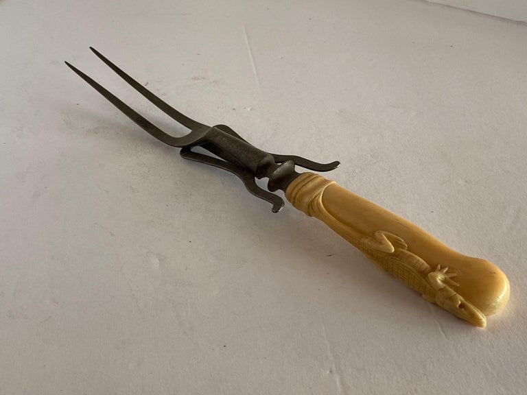 19th Century Hand-Carved Bone Alligator Handled Culinary Carving Set - 6