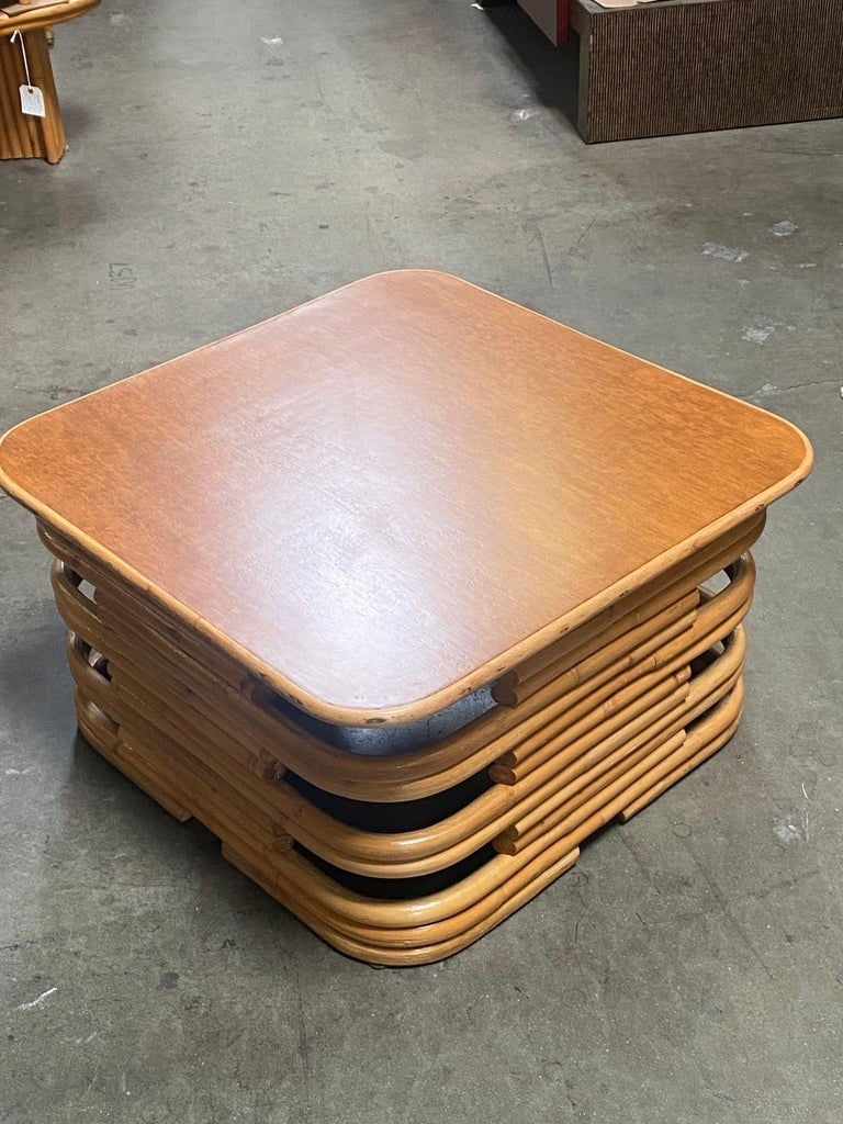 Restored 1940's Stacked Rattan Coffee Table w/ Rattan Wrapped Mahogany Top - 5