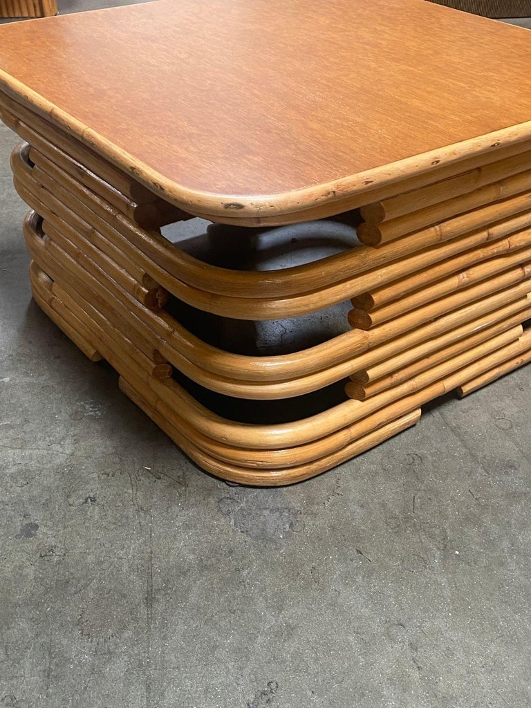 Restored 1940's Stacked Rattan Coffee Table w/ Rattan Wrapped Mahogany Top - 6