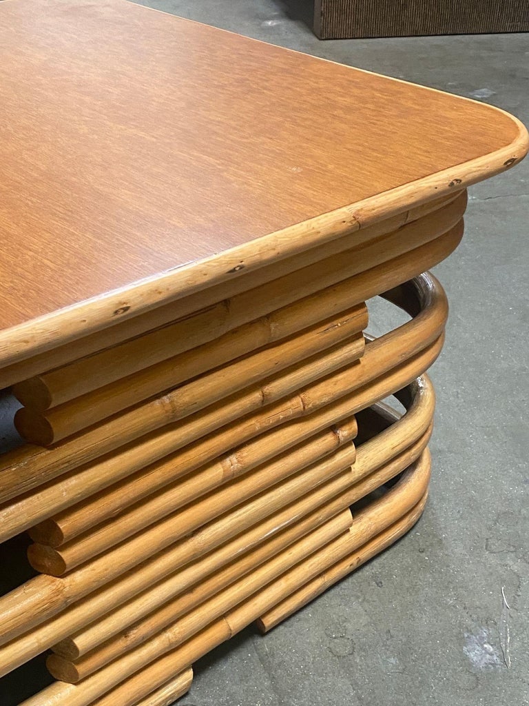 Restored 1940's Stacked Rattan Coffee Table w/ Rattan Wrapped Mahogany Top - 8
