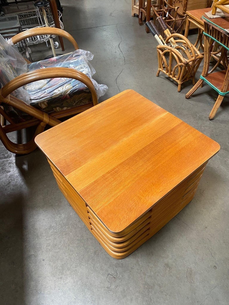 Restored Tall Stacked Rattan Coffee Table with Mahogany Top - 10