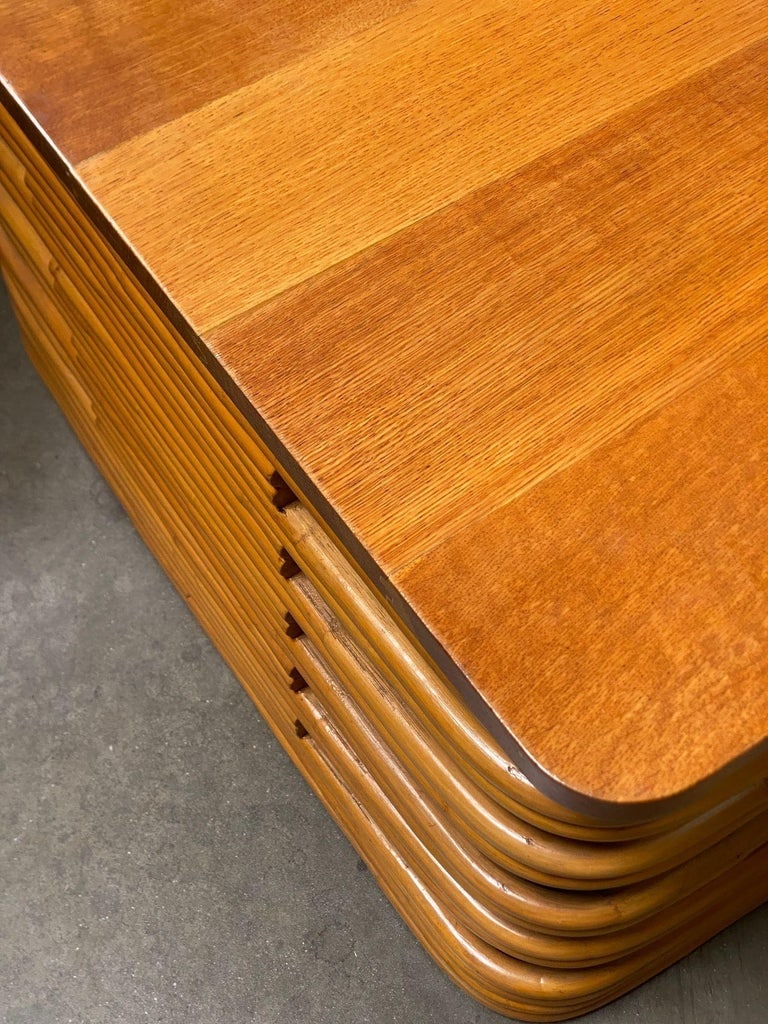 Restored Tall Stacked Rattan Coffee Table with Mahogany Top - 8