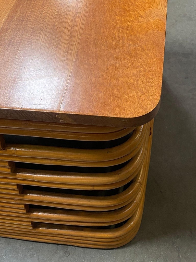 Restored Tall Stacked Rattan Coffee Table with Mahogany Top - 9
