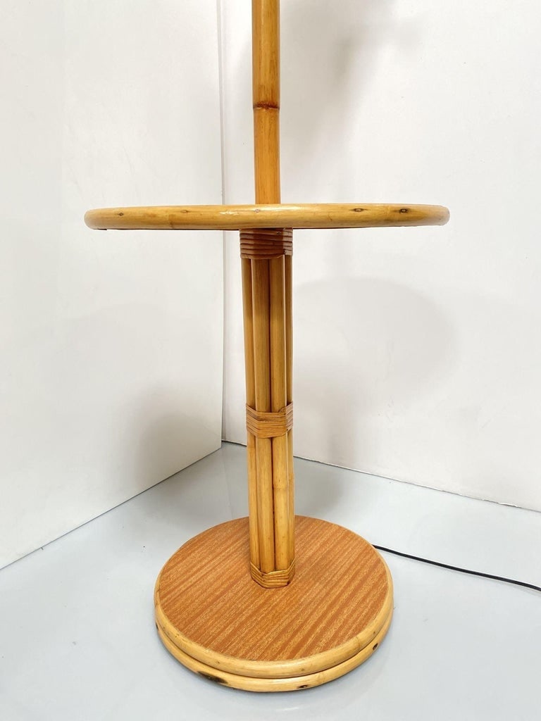 Mid Century Rattan Swing Arm Floor Lamp w/ Drink Stand - 3